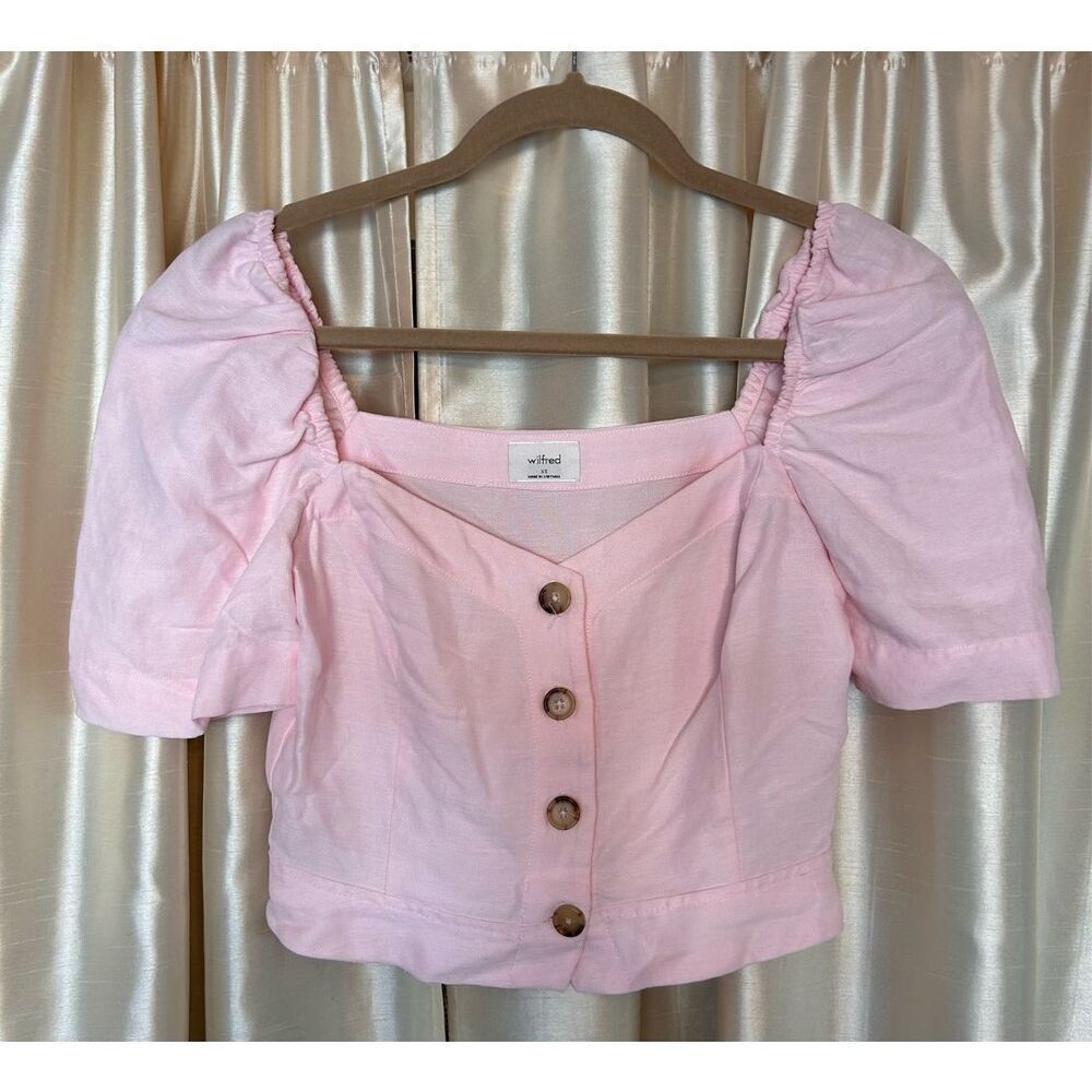 Aritzia Wilfred Cropped Puff Sleeve Blouse Pink XSmall EUC